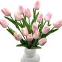 Artificial Tulips - 16 Light Pink Real Touch Flowers for Home Wedding Mothers Day Easter Valentine's Day Decoration