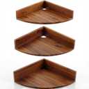 Demigo Corner Shelf Wall Mount Set of 3, Solid Acacia Wood Round Floating Corner Shelves for Storage and Display, Hanging Wood Shelves for Bedroom, Kitchen, Living Room, Bathroom (Brown)
