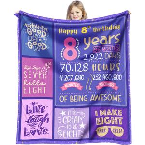 8 Year Old Girl Birthday Gift - Birthday Gifts for 8 Year Old Girls - 8 Yr Old Girl Gift Ideas - 8 Yr Old Girls Bday Gift Throw Blanket 60 x 50 inch - 8th Bday Decorations for Teen