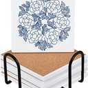 Sublimation Coaster Blanks Ceramic with Holder and Cork Backing Pads,Absorbent Ceramic Blank Coasters, Ideal Sublimation DIY Gifts (Square-6)