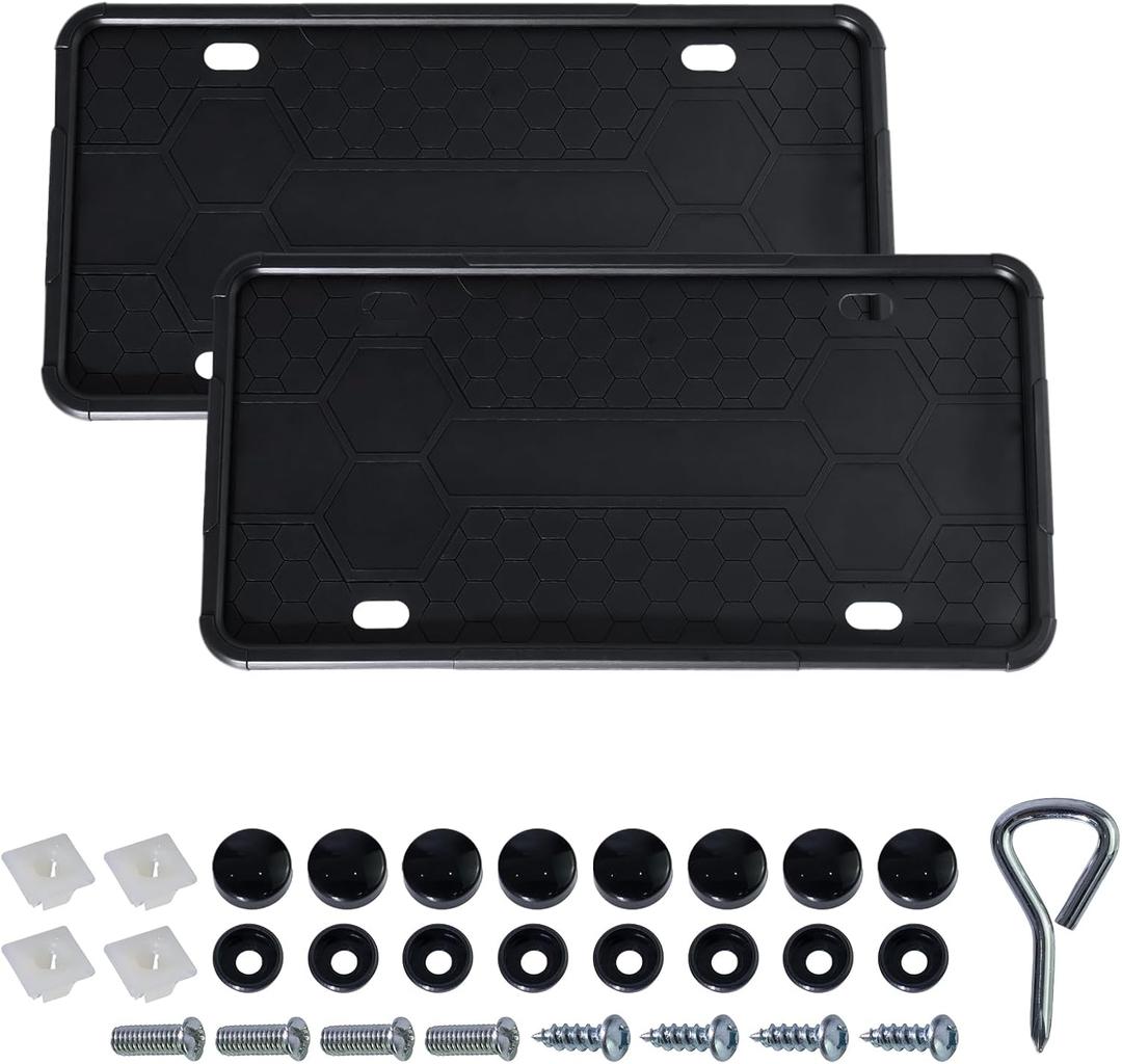 Silicone License Plate Frame 2 Pack, Anti-Scratch Black License Plate Frame Brackets, Anti-Rattle Durable Universal Holder for US Standard Vehicles Front & Rear Protector