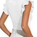 Remidoo Women's Ruffle Sleeve Shirt Fitted Notched V Neck Tank Tops Sleeveless Blouse White Small (White, S)