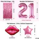 KatchOn, Pink 21st Birthday Decorations Set with Lip & Star Balloons – Pack of 42 | Happy Birthday Banner & Lip Decor | 21st Happy Birthday Decorations for Women, Girls & Her | Pink Party Decorations