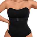 Strapless Shapewear for Women Tummy Control Bodysuit, Seamless One Piece Tank Thong Body Shaper (Large, Black)