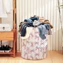 Pink Laundry Basket for Bedroom,Dirty Clothes Basket,Laundry Basket with Handles,Kids Girls Room Canvas Hamper Bag,Blankets,Towel,Toy Storage Organizer (02)