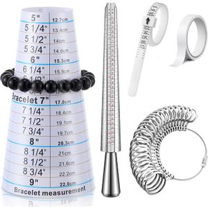 Ceoighe 5pack Ring Sizer Measuring Tool Kit, Mandrel Measurer, Premium Steel Measuring Tool, US Ring Size 0-13, Adjustable Bracelet Mandrel with Sizing Tape 5-9" Plastic Wrist Sizer for Jewelry Making