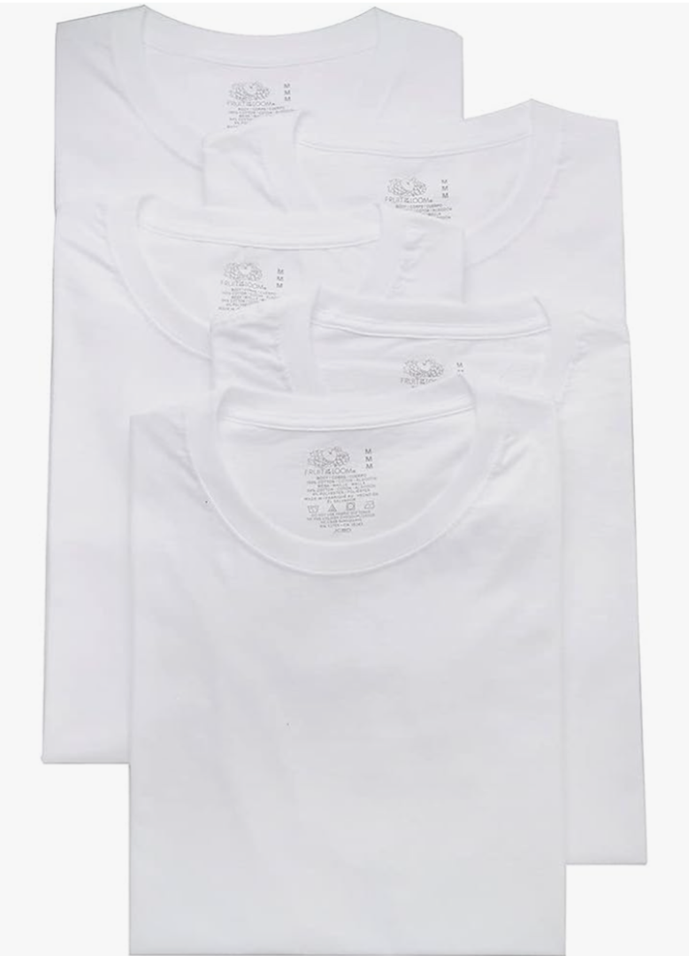 Fruit of the Loom Mens COOLZONE Crew T-Shirts, 5 Pack - White, X-Large
