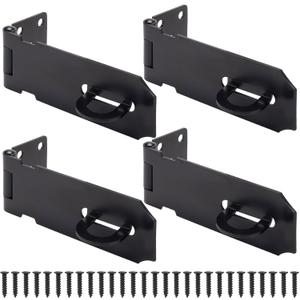 Door Lock Hasp Latch, Thicked Design Latch Lock, Stainless Steel Security Packlock Clasp Hasp Lock Latch for Doors, Black Finish with Screws, 4 Pack(4 Inch)