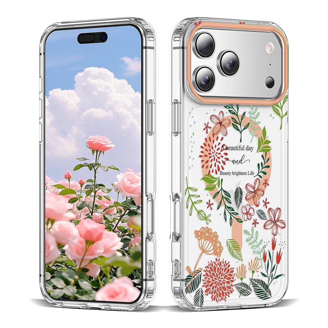 XIQI Compatible with iPhone 17 Pro Case 6.3" for Women Girls Cute Translucent Magnetic Phone Case with Floral Pattern [Never Fade Flower Design][Compatible with Mag-Safe],Dahlia