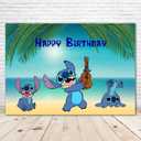 Happy Birthday Stitch Backdrop 7x5 Tropical Luau Background Cartoon Monster Stitch Background for Baby Shower Summer Beach Backdrops for Kids Party