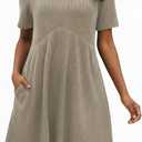 Ulovmi Women's Summer Casual Flowy A-Line Dresses Short Sleeve Ribbed Knit Swing Dress T-Shirt Sundress with Pockets (Green, S)
