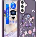 for Samsung Galaxy S25 FE Floral Phone Case with 2X Screen Protector, Military Grade Magnetic Translucent Matte Girls Women Flower Pattern Protective Cover for Galaxy S25 FE (Colorful)