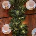 6FT Christmas Garland PARTY JOY Cedar Garland with 9.8FT LED String Lights, Greenery Plant for Christmas Decorations Table Mantle Background Wall Room Outdoor Indoor Winter Decoration