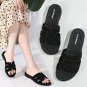 Meik Mangni Women's Flats Dressy Slide Sandals Comfortable Arch Support Sandals Fashion Open Toe Slip On Beach Sandals for Summer (Black,9.5 US)
