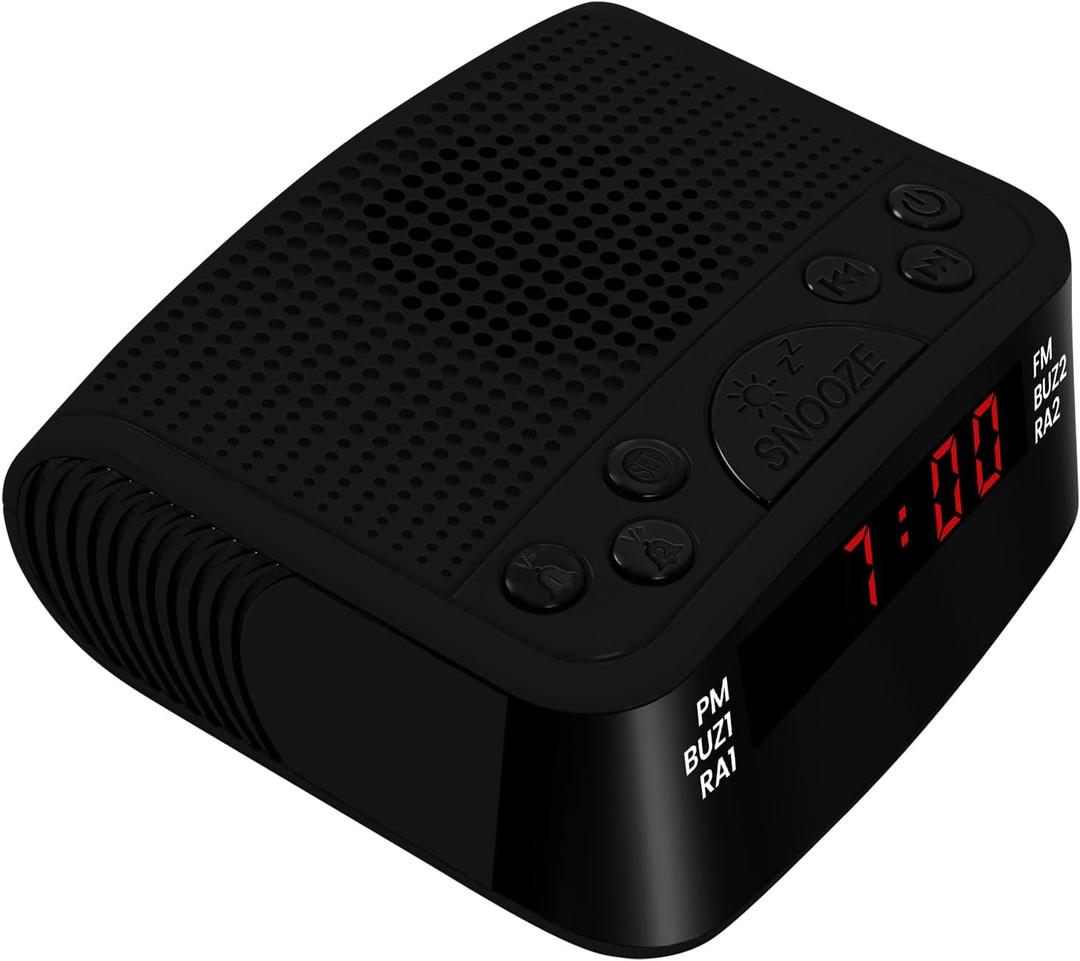 Digital Alarm Clock Radio with FM Radio & Red LED Display, Dual Alarm & Snooze, 20 Station Presets, Sleep Timer & Dimmer, USB Powered Bedside Clock Radio for Bedroom Heavy Sleepers