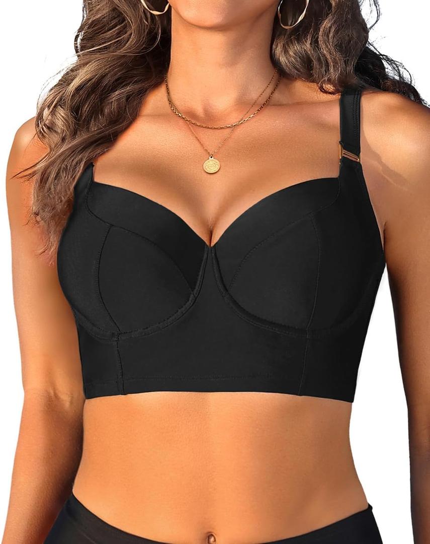 Women Underwire Bikini top Only - Longline Push Up Bathing Suit Top Bra Swim Tops 2025 Swimsuit Tops (Large, Black)