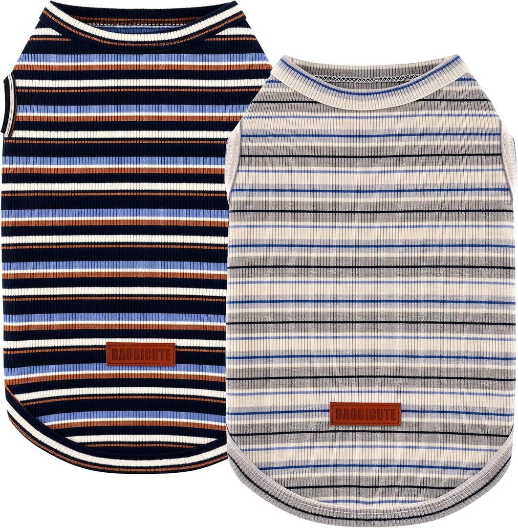 2Pack Dog Shirt Cotton Striped T-Shirts Stretchy Comfortable Pet Vest for Puppy and Cat Super Soft Dog Shirts Vest Sleeveless Breathable Basic Clothes for Boy Girl Dogs, Size: 2XL(Back: 19.7", Chest: 25.6", 29.8-40.8lbs)