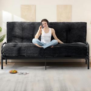 10" Futon Mattress Queen Size, Ultra Thick Futons Sofa Couch Bed Sleeper Sofa Bed, Versatile Floor Futons Japanese Floor Mattress for Adults, Black (Frame Not Included)