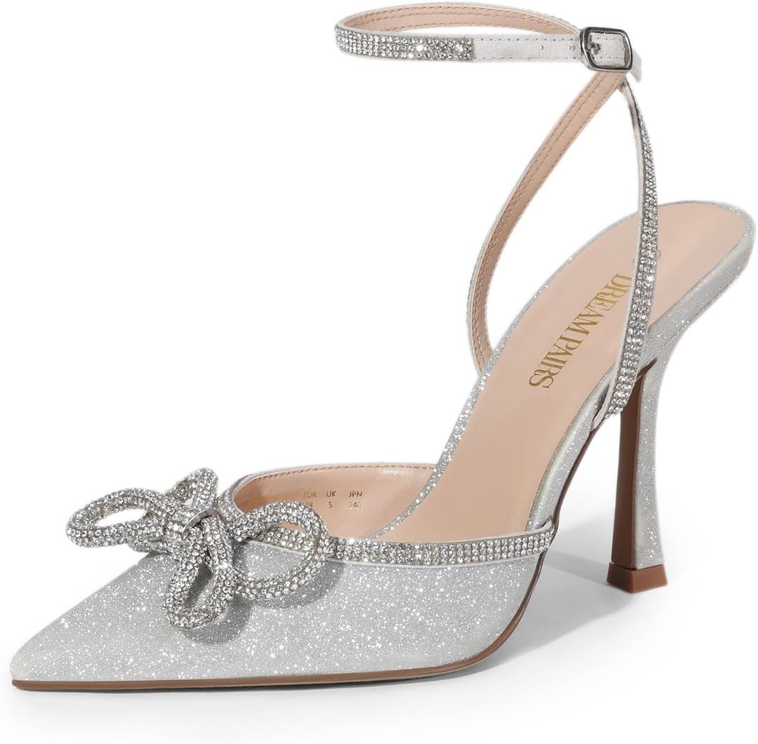 DREAM PAIRS Women's High Heels Destiny Closed Toe Strappy Heels Sexy Rhinestone Ankle Strap Pumps Wedding Bridal Party Dress Shoes (9.5, Silver)