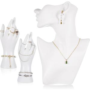 Kigley 3 Pcs Jewelry Mannequin Display Set Including Boutique Bust Holder Mannequin Earring Stand Hand Display Bracelet Ring Stand for Selling Show(White)