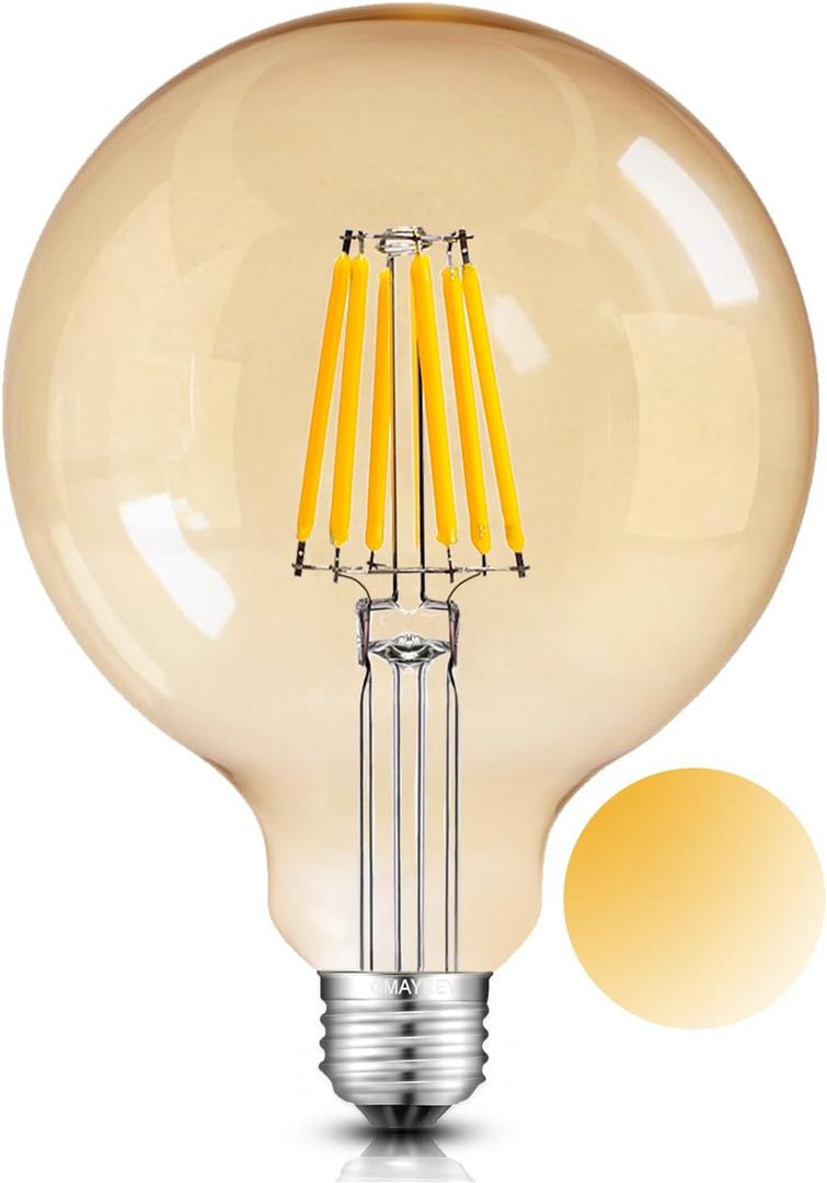 10W Dimmable Large LED Globe Bulb 80W Equivalent 800 Lumens, 2700K Warm White E26 Medium Base, Vintage Edison Style G125 Oversize Amber Globe Glass, G40 Replacement LED Filament Light Bulb