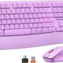 MEETION Wireless Keyboard and Mouse, Full-Sized Cordless Keyboard with Wrist Rest and 3 DPI Adjustable Mouse, 2.4G Wireless, Purple, for PC/Computer/Laptop/Windows/Mac