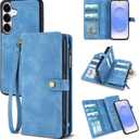 TwoHead for Samsung Galaxy S25 Wallet Case with Card Holder, Detachable Magnetic Phone Case for S25,PU Leather All-Round Protective Phone Case Wallet with Wrist Strap(6.2 in,Sky Blue)