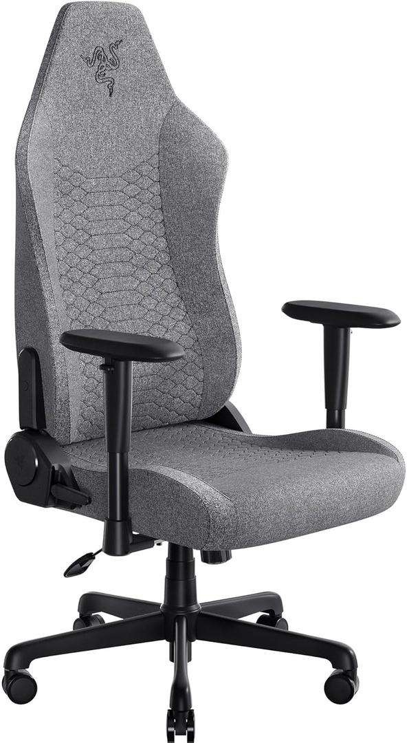 Razer Iskur V2 X Ergonomic Gaming Chair: Built-in Lumbar Support - Widened Seat - High Density Foam Cushions - Adjustable 152 Degree Recline - 2D Armrests - Plush Fabric Finish - Light Gray Edition (Dark Grey)