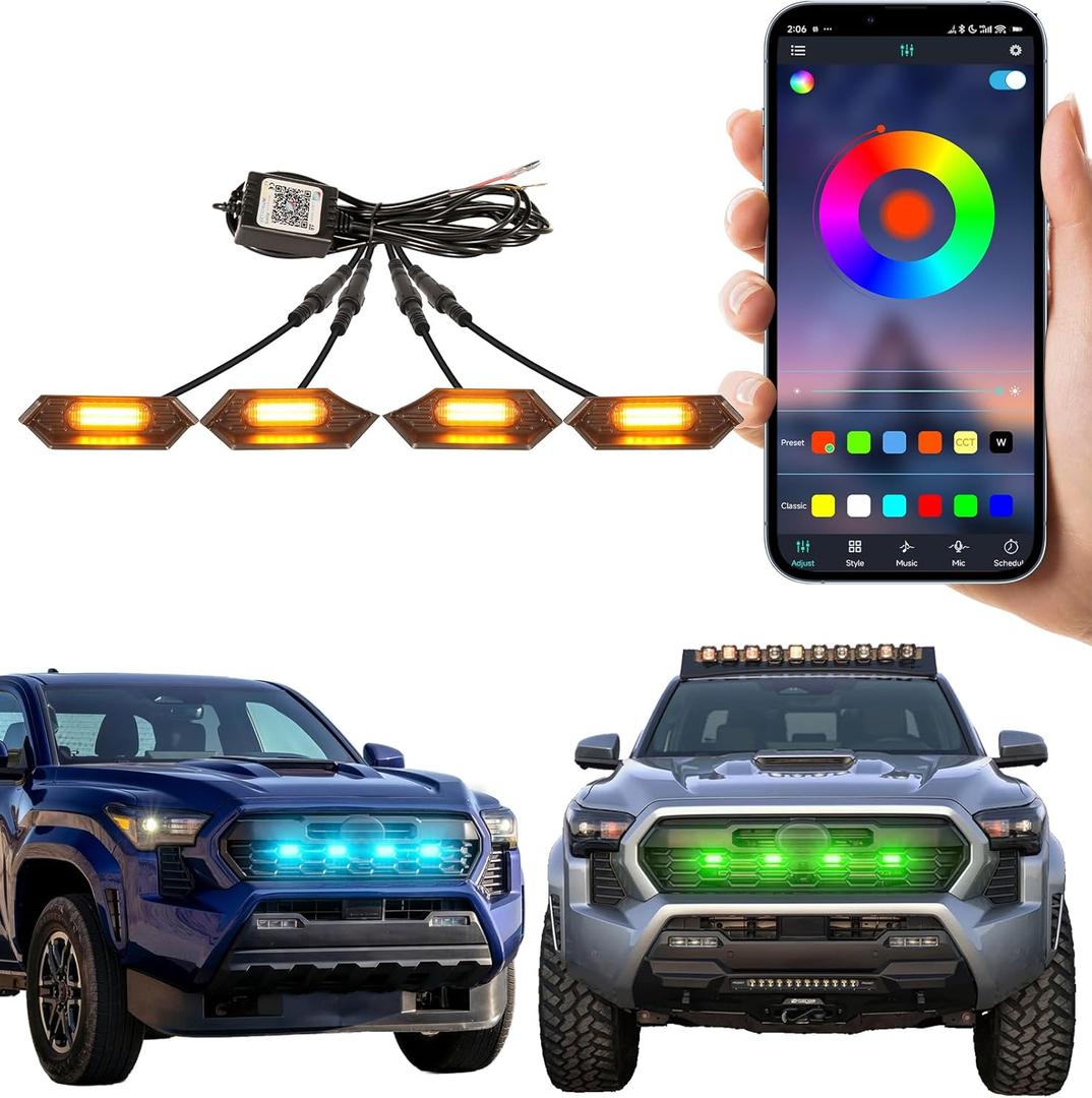 Direct-Snap LED Grill Lights for 2024 2025 2026 Toyota Tacoma 4th Gen Accessories Raptor Grille Light Bar, Only Fits TRD Sport/Off Road/PreRunner (RGB)