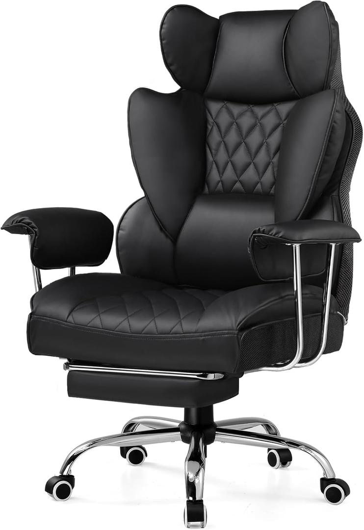 GTPLAYER Gaming Chair,Office Chair with Pocket Spring Lumbar Support, Ergonomic Comfortable Wide Office Desk Computer Chair with Outward Fixed Soft Armrests and Footrest (PU Leather, Black)