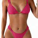 QJQ Women's 2 Pieces Cute Bikini Sets Print Tie Back Bathing Suit Lowrider Ruffle Triangle Swimsuit Rose Pink Medium