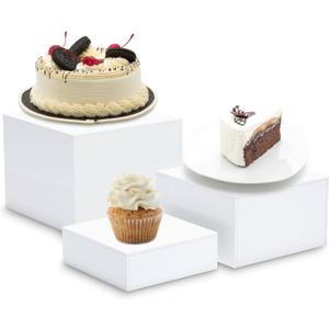 Acrylic Cake Stand Display Riser Set(4 inch,5 inch,6 inch), 3-Piece Dessert and Candy Pedestal Stands for Party Decoration (white)