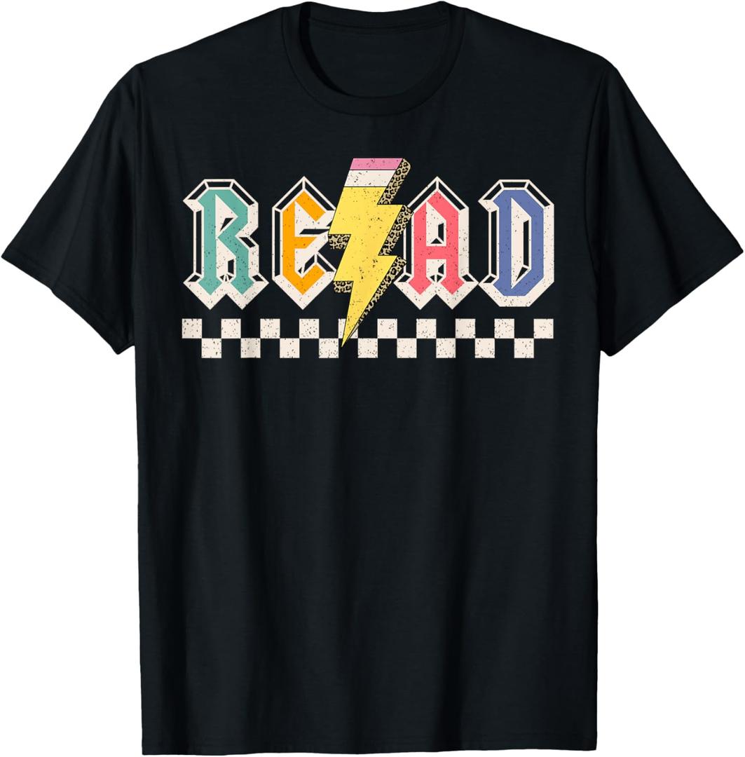 READ Rock and Roll Pencil Lightning Teachers Rock Women Boy T-Shirt (Small, Black)