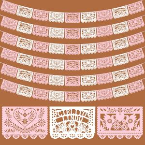TaoBary 6 Pack Pink and White Papel Picado Baby Shower Party Decorations 118 Feet Cielito Lindo Baby Shower Party Banners Cinco De Mayo Papel Picado Fiesta Banner for Mexican Wedding Birthday