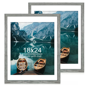 Hongkee 18x24 Frame, Rustic Grey Wood Style - Display Posters 16 x 20 with Mat or 18x24 without Mat, Wall Mounting Horizontal and Vertical, 1 Pack