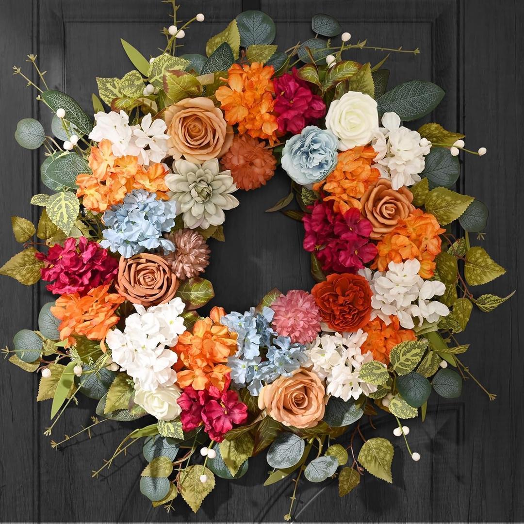 2 Pcs Fall Wreaths for Front Door, 26 Inch Fall Door Wreath