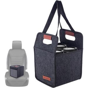 Foyego 4 Cup Drink Carrier with Handle, Reusable Insulated Drink Caddy Drink Holder for Car, Folding Portable Coffee Cup Holder Bag for Travel and Delivery