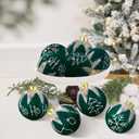 Sosation 4 Pack Dark Green Christmas Ornaments 3.14" Glitter Green Velvet Ball Ornaments Shiny Joy, Hohoho, Snowflake Flocked Shatterproof Hanging Ball Decorations for Xmas Tree Holiday Party