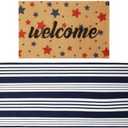 Maasechs 2 Pcs 4th of July Doormat 24'' x 51'' Patriotic Outdoor Rug and 18'' x 28'' Red Blue Star Coir Doormat Welcome Mat Independence Day Non Slip Floor Mat for Entrance Front Porch