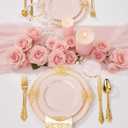 Nervure 175PCS Pink Plastic Plates - Disposable Pink Gold Party Plates & Pre Rolled Napkins with Cutlery for 25 Guests, 50Plates, 75Silverware, 25Cups, 25Napkin for Wedding & Party & Mothers Day