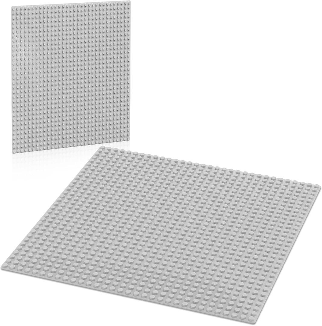 Pokiiulk Classic Gray Baseplates, 32x32 Studs Square Base Plates for Play or Display Bricks Creations, Compatible with Classic Legos, 10" x 10", Pack of 2, Perfect for City Streets, Castle, Mountains