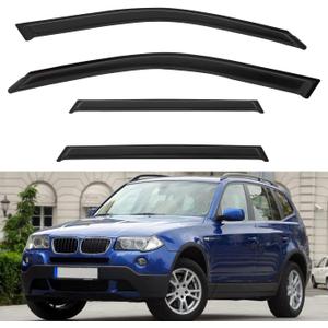 4pcs Front+Rear Smoke Tint Sun/Rain Guard Outside Mount Tape-On Vent Window Visors Compatible with 04-10 BMW X3 E83