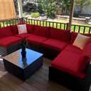 Outdoor Cushion Covers Waterproof, 14Pcs Patio Cushion Slipcovers Replacement for 7Piece 6-Seater Rattan Wicker Sectional Couch Sofa, Washable Patio Furniture Seat and Back Covers Only, Dark Red