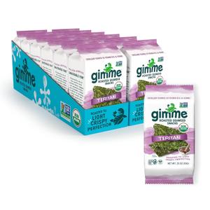 Gimme Seaweed Organic Premium Roasted Seaweed Snacks, Teriyaki, 12 Count Sharing Size, Keto, Vegan, Gluten-Free, Great Source of Omega3s and Iodine, Healthy On-The-Go Snack for Kids and Adults