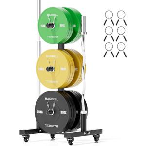 Weight Tree with 4 Lockable Casters, Weight Plate Rack for Olympic Plates