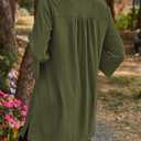 Poetsky Women's Tunic Tops 3/4 Bell Sleeve Loose Fit Tunics Dressy Casual Side Split Flare Top for Leggings 3XL (Green)
