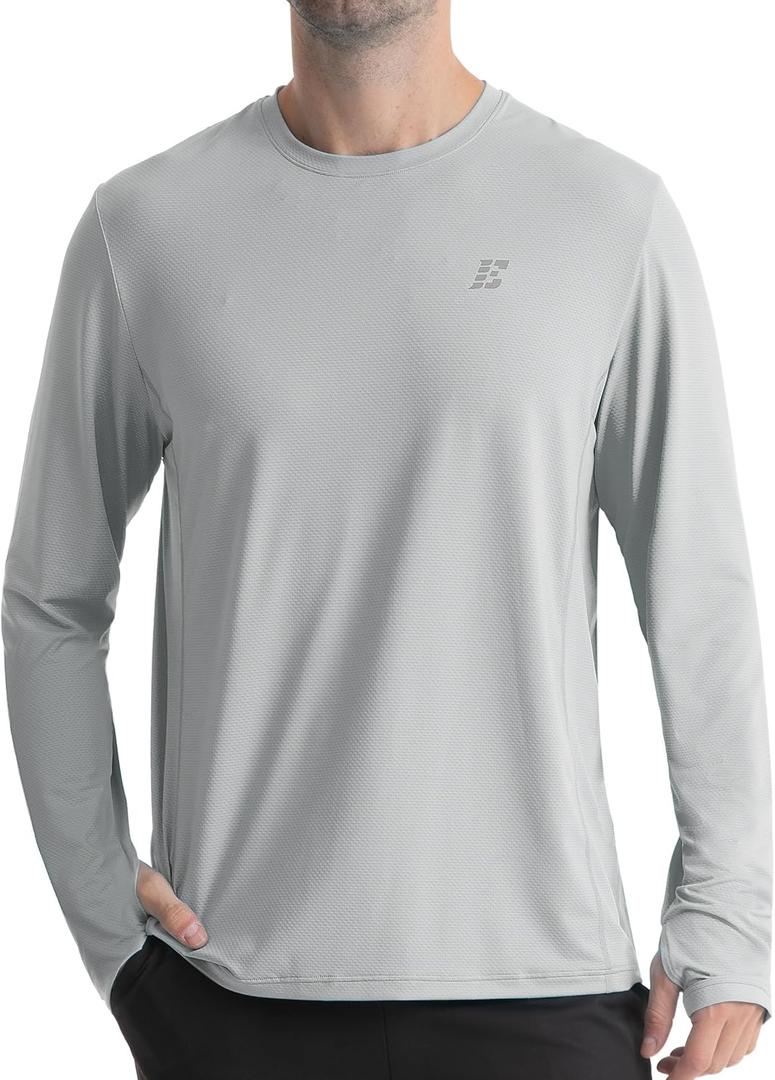 Mens UPF 50+ Sun Protection Shirts, UV Long Sleeve Swim Rash Guard for Hiking Running Fishing Quick Dry Lightweight (S)