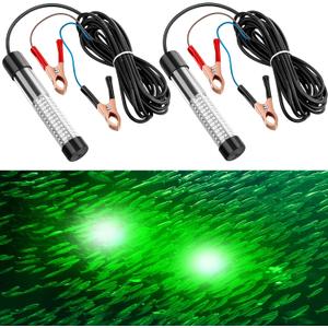 Geelin 12v 10w Green Underwater Fishing Light Submersible Lure Bait LED Fishing Attracting Light Night Green Glow Finder Lamp for Pool Boat Sea Ice Crappie Squid Shad Shrimp