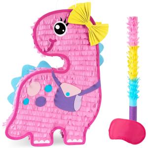 WERNNSAI Dinosaur Piata - Pink Piata Bundle with Blindfold and Bat for Girls Kids Piata Brontosaurus Themed Party Game Supplies for Birthday Party Decoration Carnivals Festivals Baby Shower