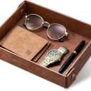 Catch All Valet Tray - EDC Organizer for Key, Wallet, Watch, Jewelry, Phone, coin change | Faux Leather Storage Tray for Dresser, Nightstand, Desk, Entryway, Travel Storage | Brown